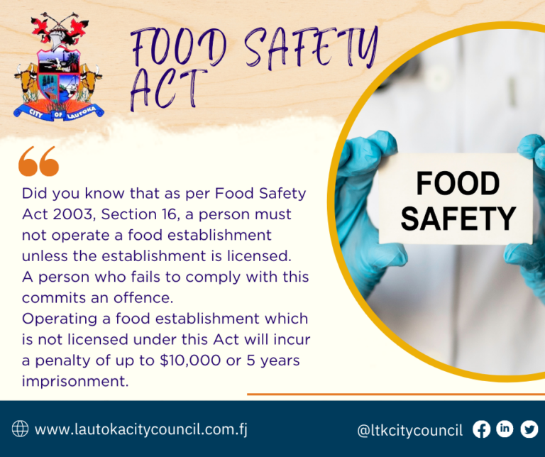 Food Establishment License or Health License Lautoka City Council