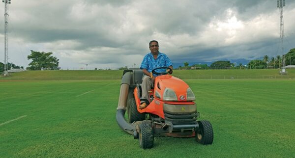 Shri Charan preparing the rugby turf at the Churchill Park in Lautoka. Photo: Nicolette Chambers
