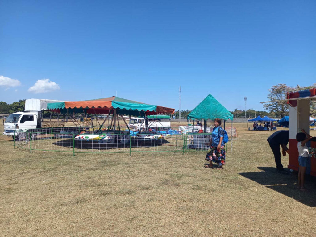 A carnival atmosphere has been created outside the Churchill Park